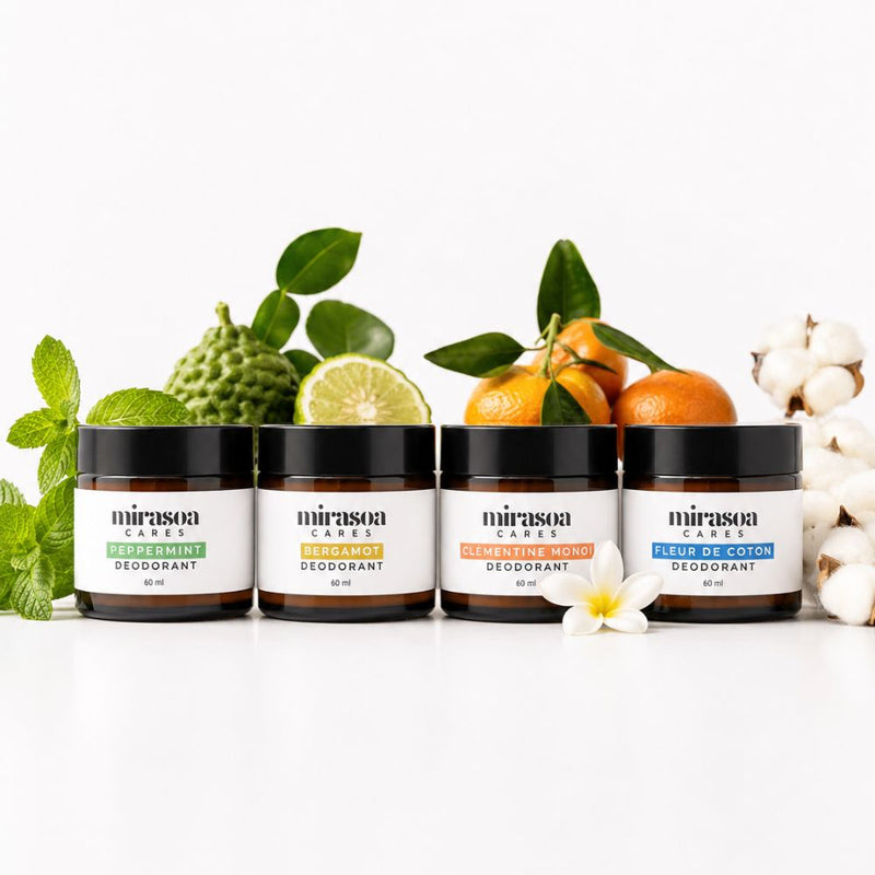 Årspaket med fyra naturliga deodoranter från Mirasoa Cares